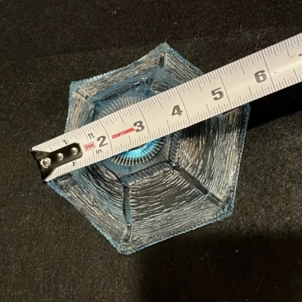 Vintage LE Smith Ice Blue Etched Glass Candlestick Holder